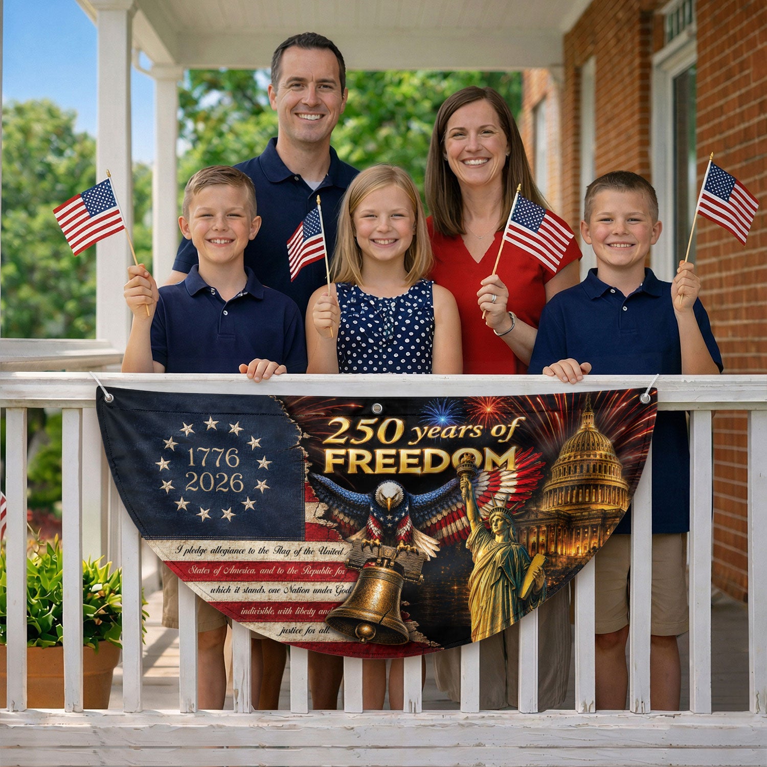 250th Anniversary US Fence Flag 1776-2026 Patriotic US Capitol Statue of Liberty Banner