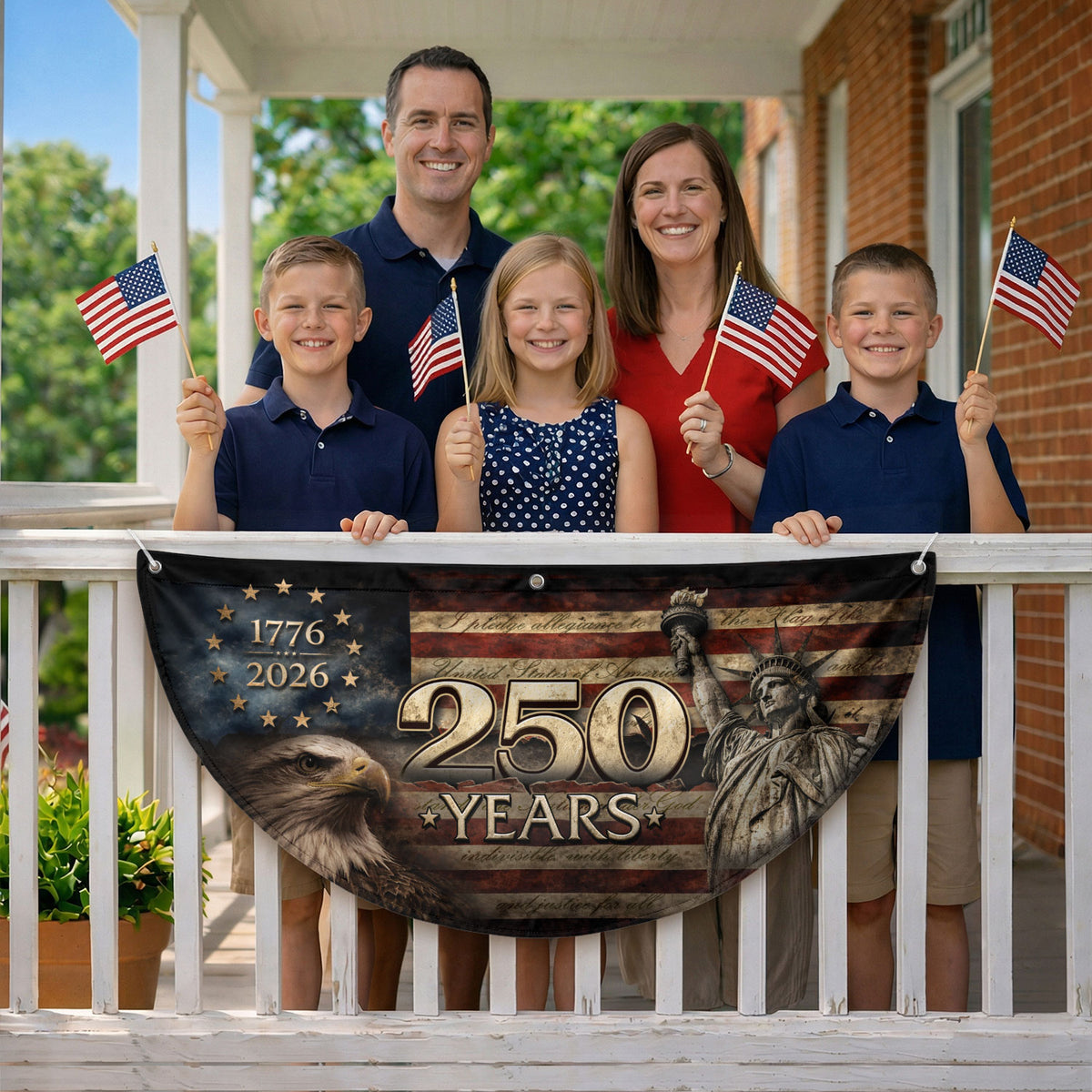 Fence Flag 250 Years Patriotic Banner | 1776-2026 Statue of Liberty Outdoor Decor - Rust Field Wear