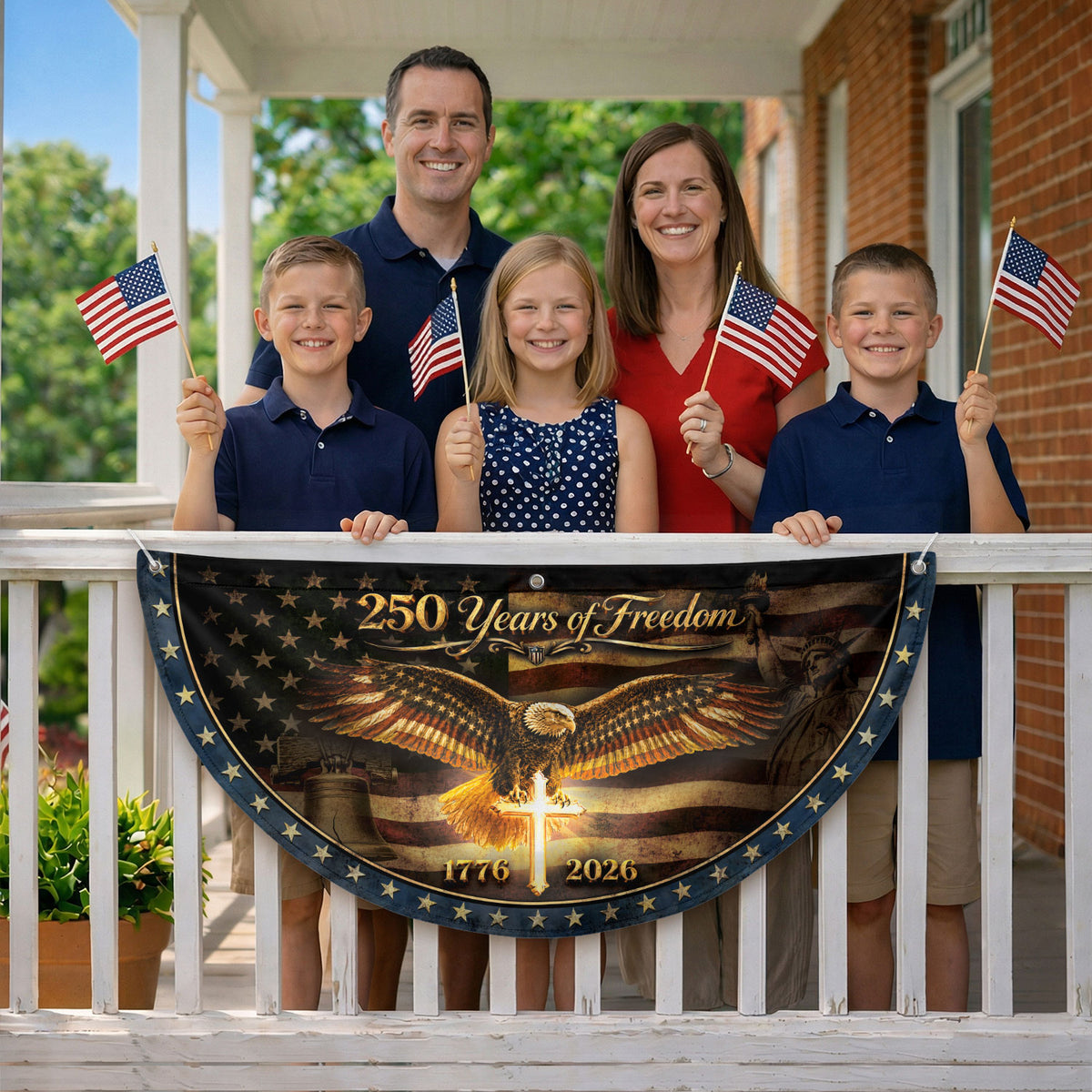 250 Years of Freedom Fence Flag 1776 2026 American Eagle Cross Patriotic Bunting Banner - Rust Field Wear