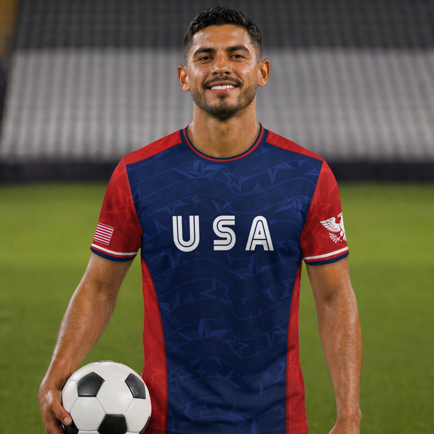Navy Orange USA Soccer Jersey Men Patriotic Stars Stripes American Football Shirt Fan Gear