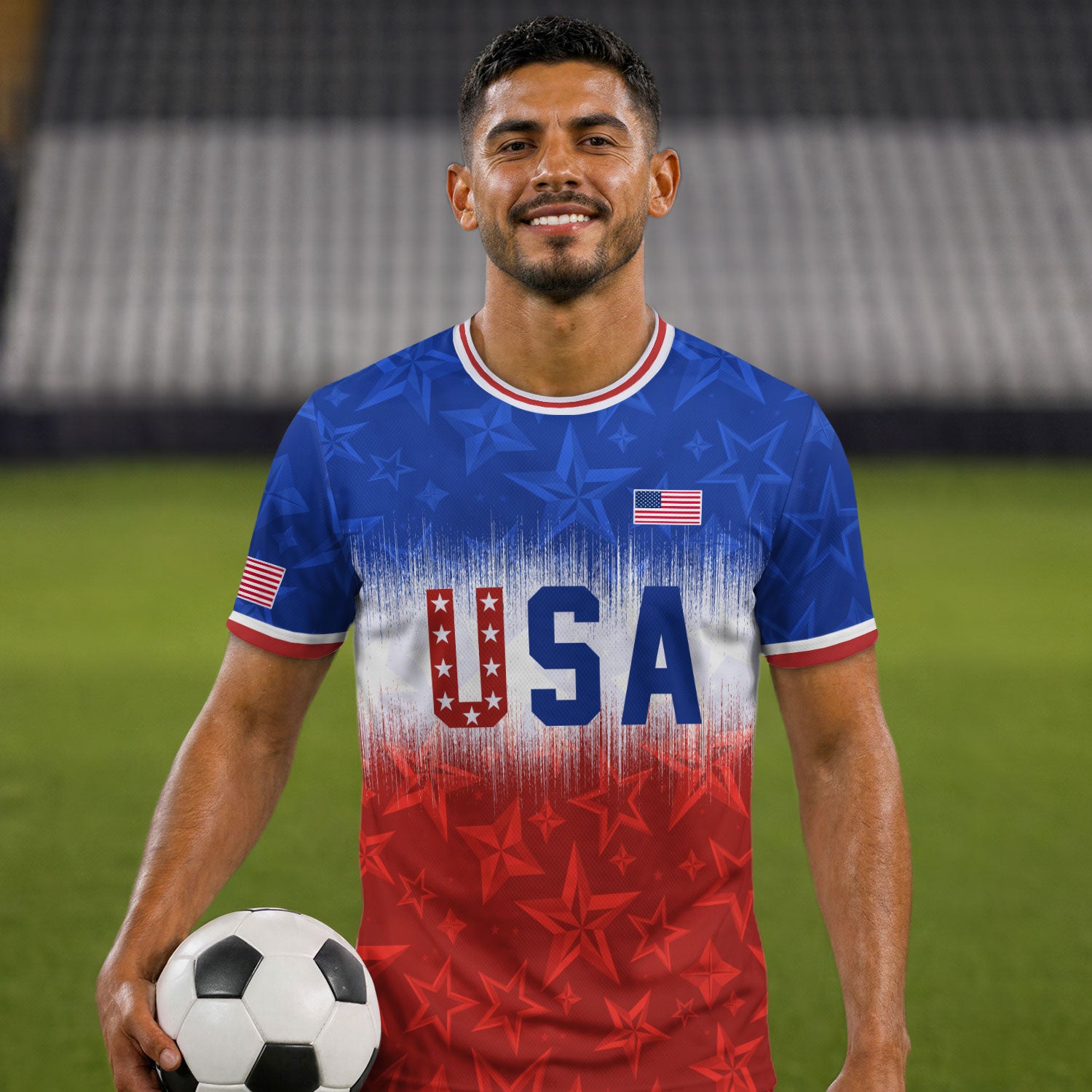 Navy Orange USA Soccer Jersey Patriotic Stars Stripes American Football Shirt Fan Apparel Tee