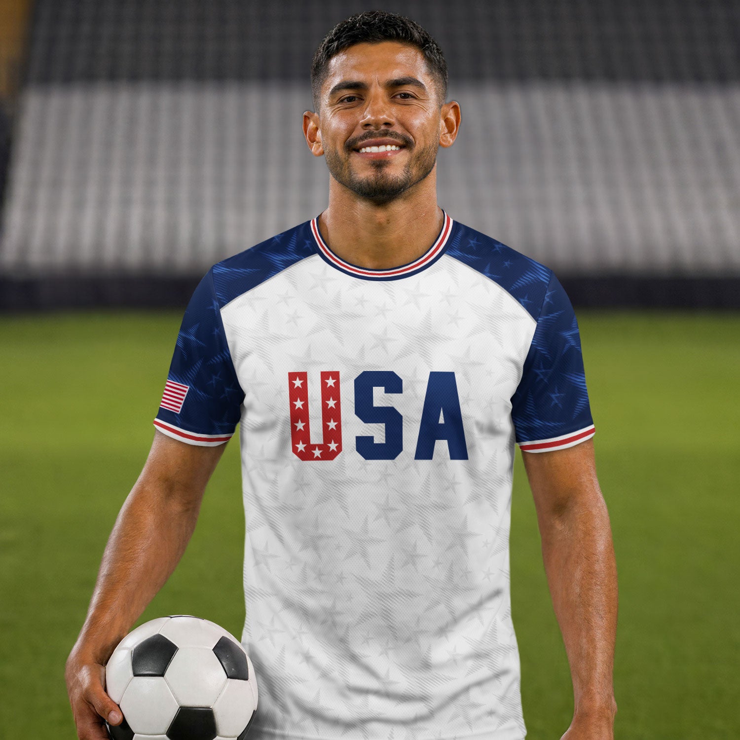 White USA Soccer Jersey Raglan American Flag Shirt Patriotic Eagle Crest Soccer Fan Tee