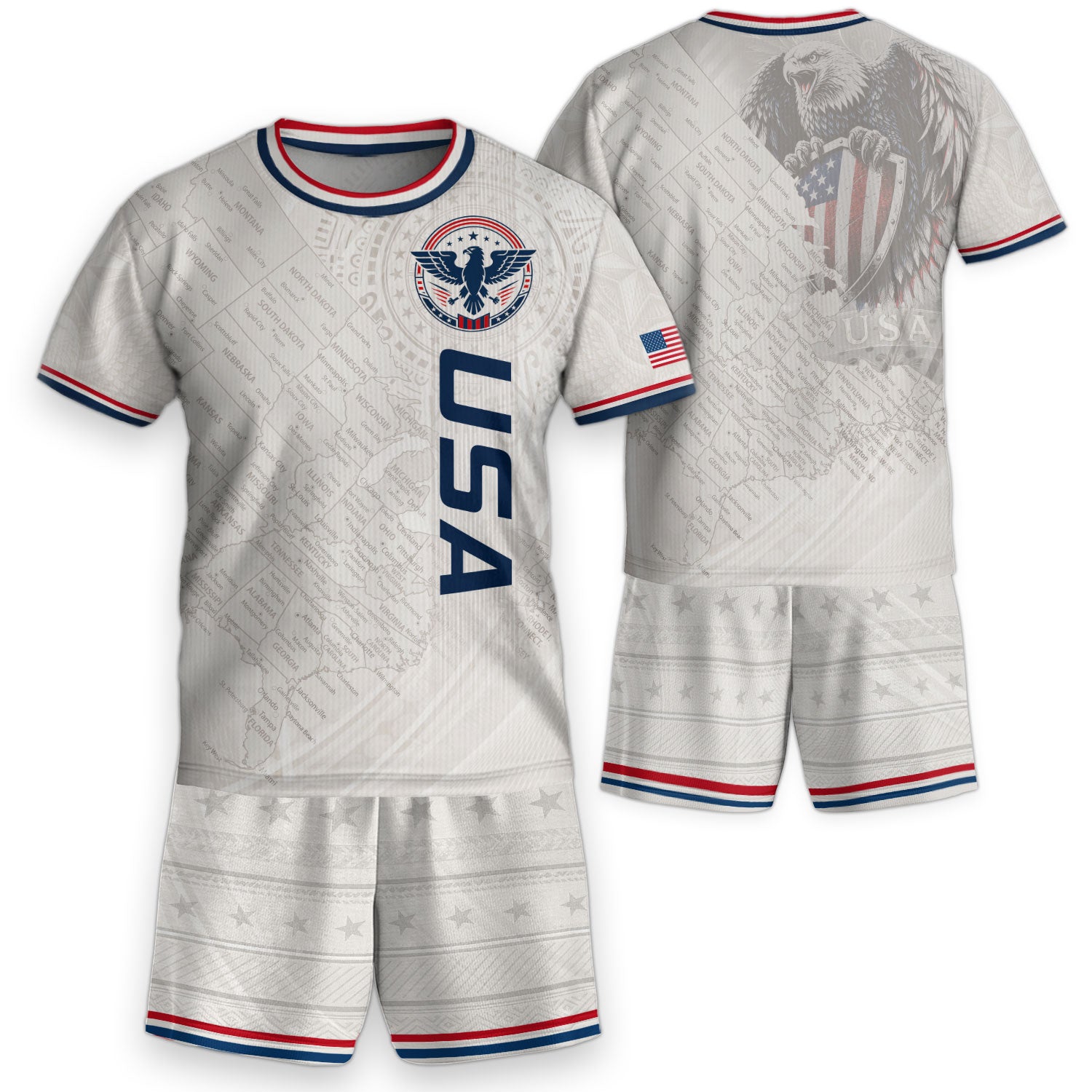 USA Kids Soccer Jersey Set White Eagle Patriotic Youth Football Outfit Kit