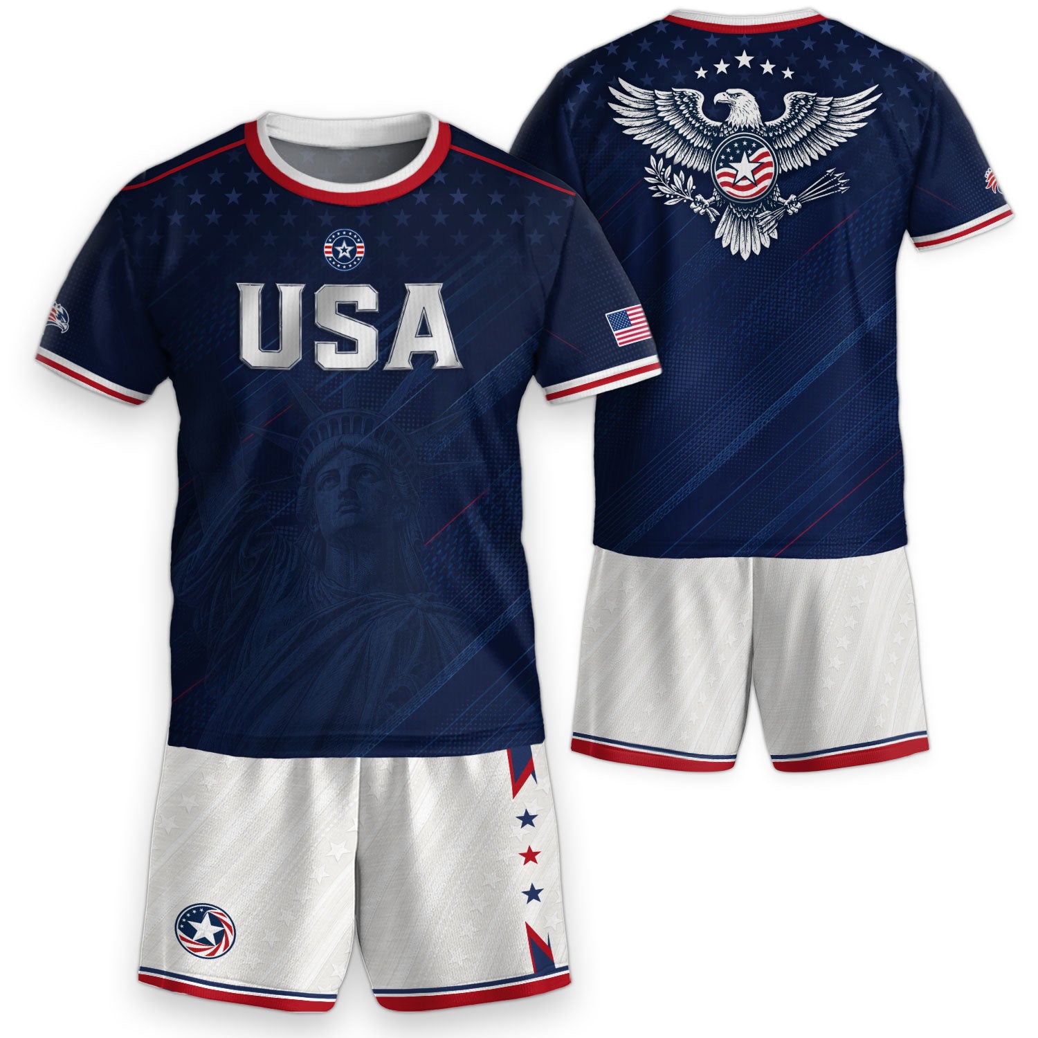 USA Kids Soccer Jersey Set Navy Blue Eagle Shield Youth Football Kit
