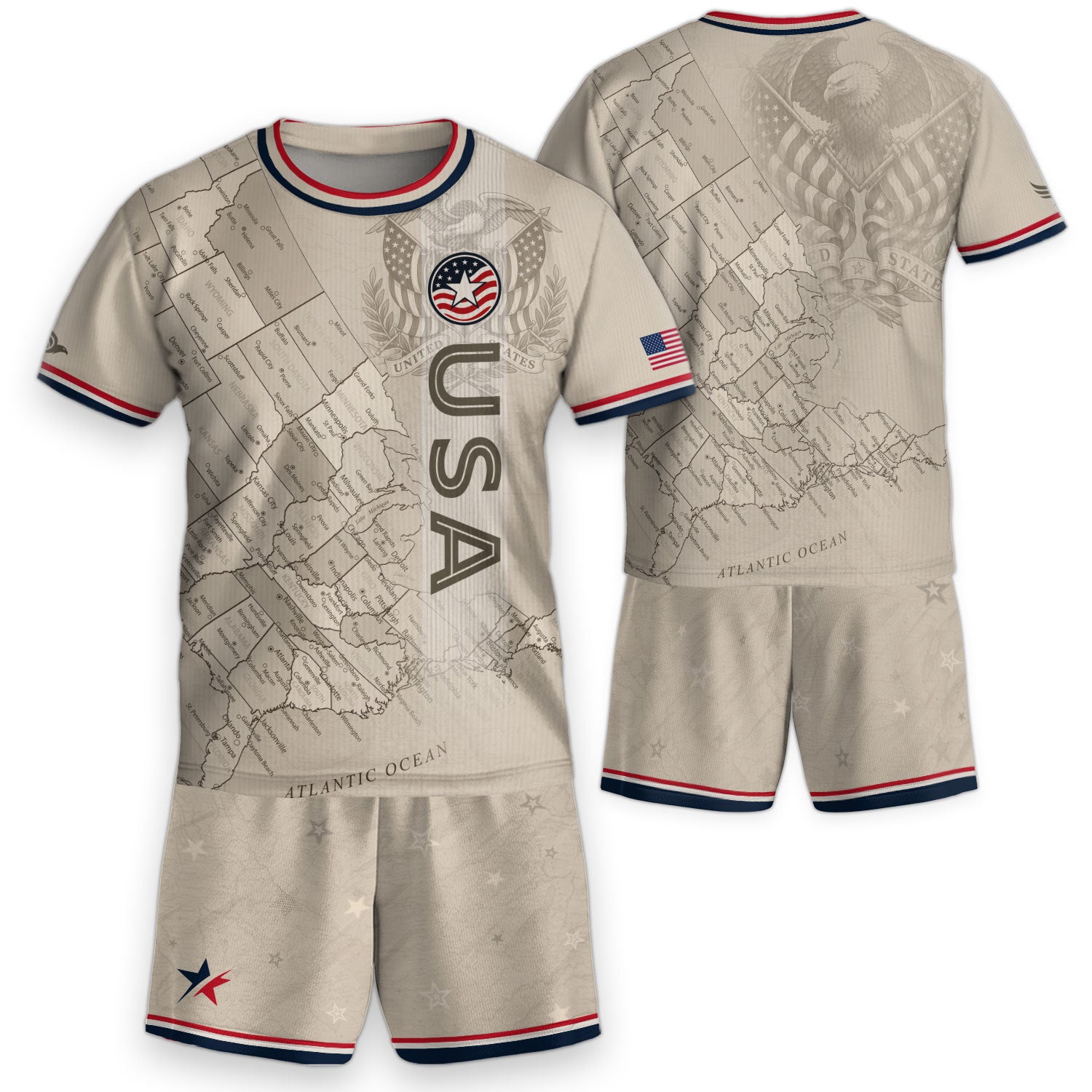 USA Kids Soccer Jersey Set Off White Map Graphic Youth Football Kit