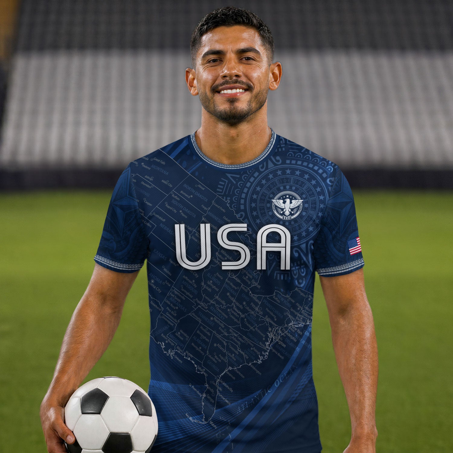 USA Soccer Jersey Vintage Navy US Map American Flag Shirt Patriotic Eagle Soccer Fan Tee