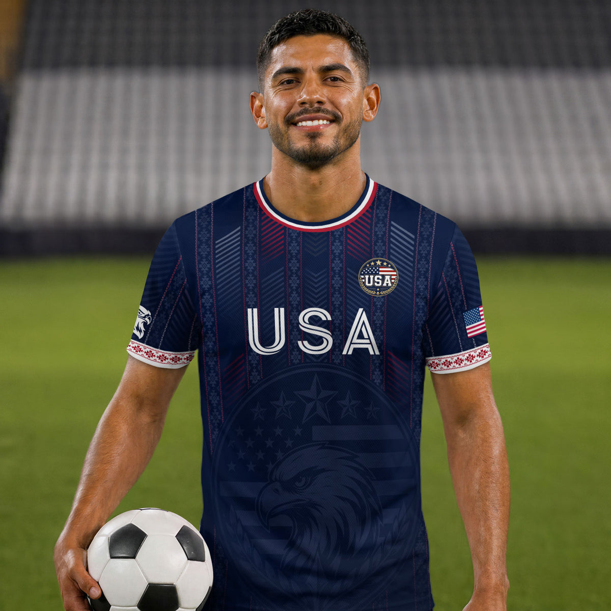 Navy Blue USA Soccer Jersey Patriotic Eagle Football Shirt American Flag Inspired Sports Fan Apparel for Men - Rust Field Wear