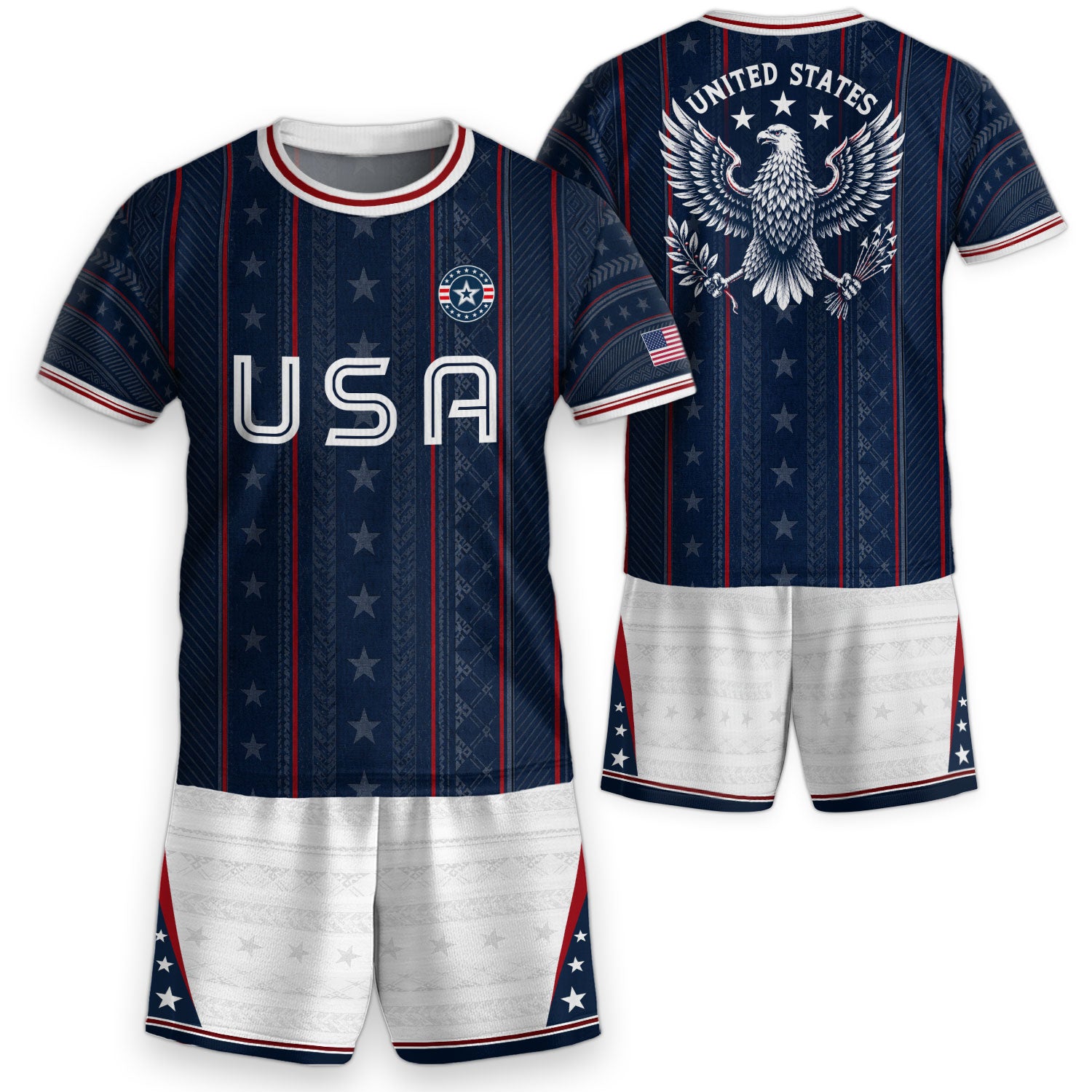 USA Kids Soccer Jersey Set Navy Blue White Striped Youth Football Kit
