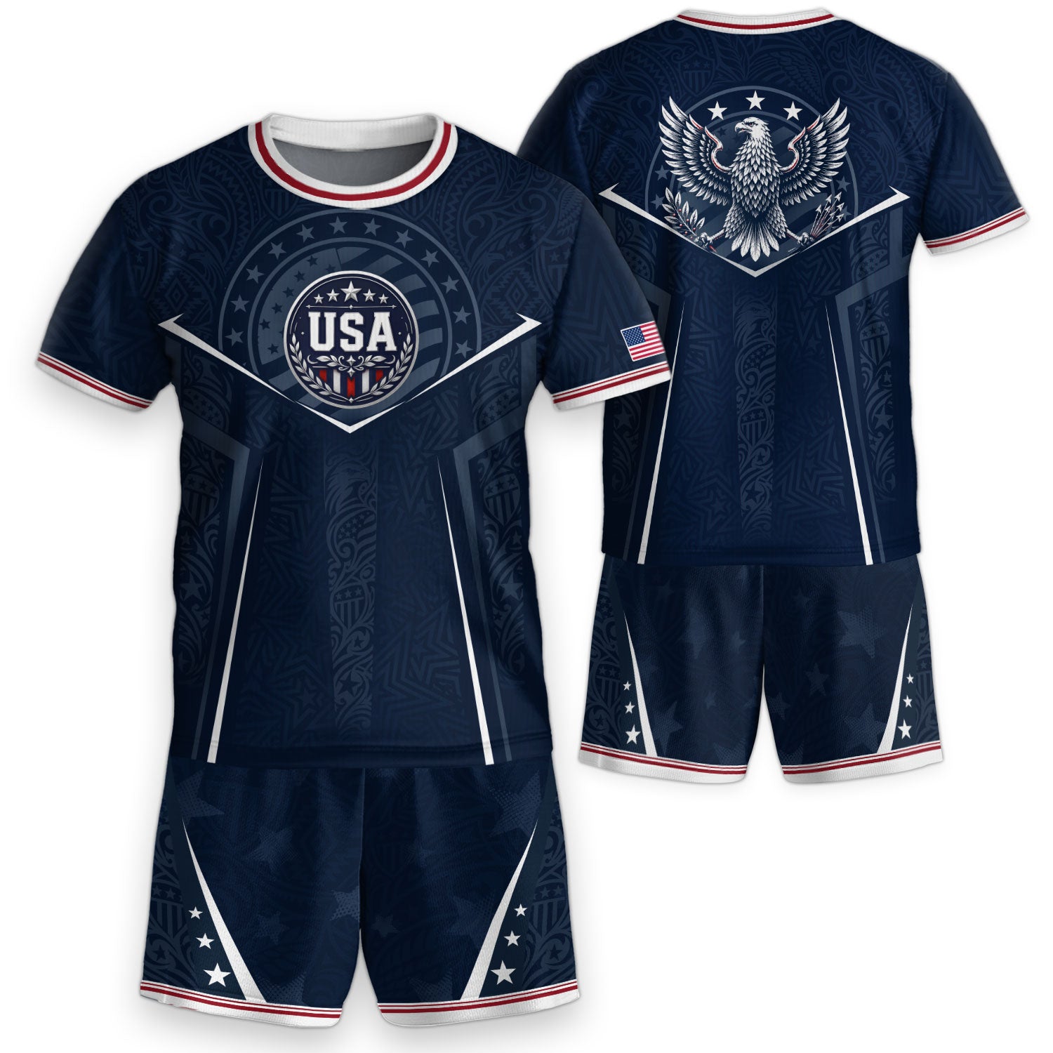 USA Kids Soccer Jersey Set Navy Blue Eagle Shield Youth Sports Kit