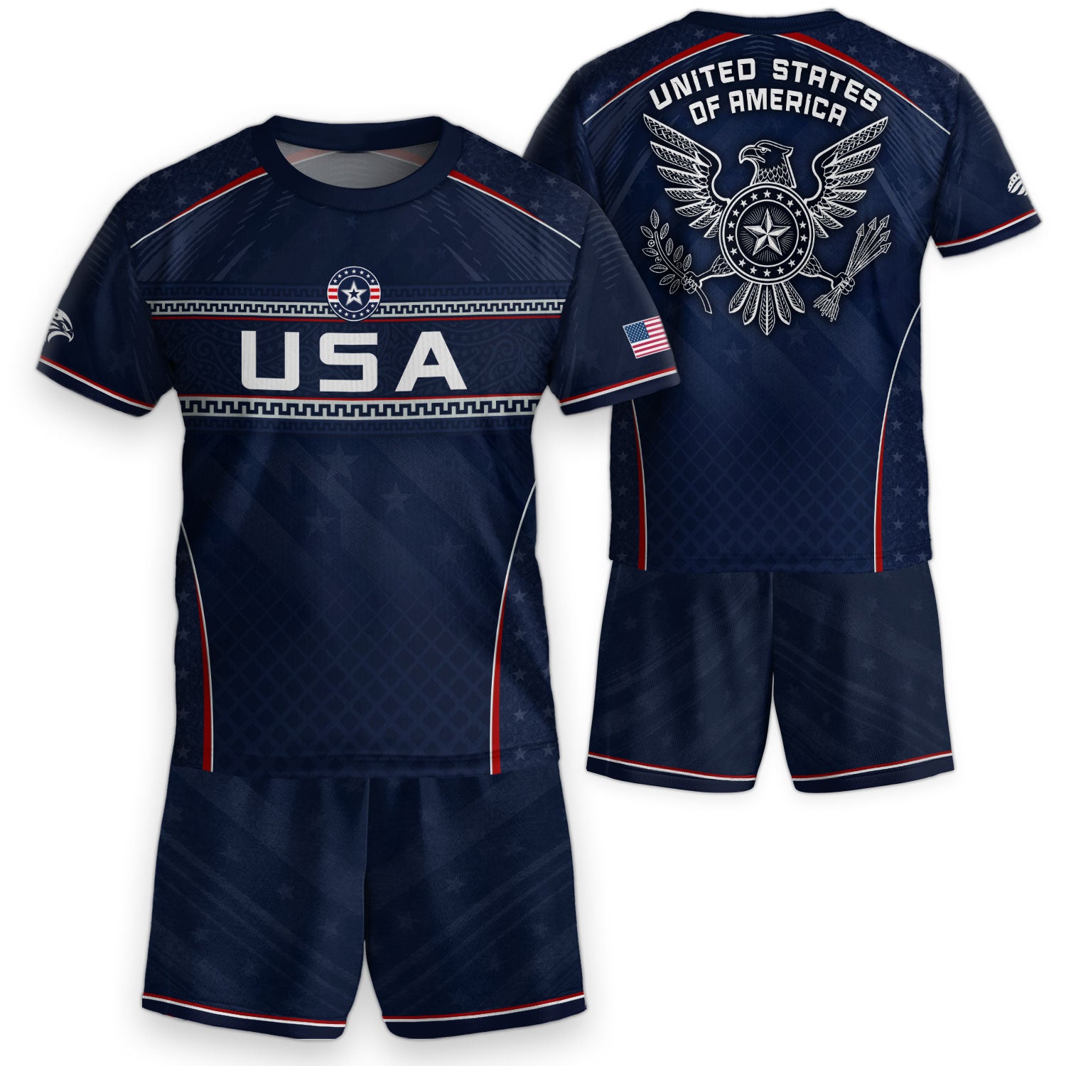USA Kids Soccer Jersey Set Navy Blue Chest Stripe Youth Football Kit