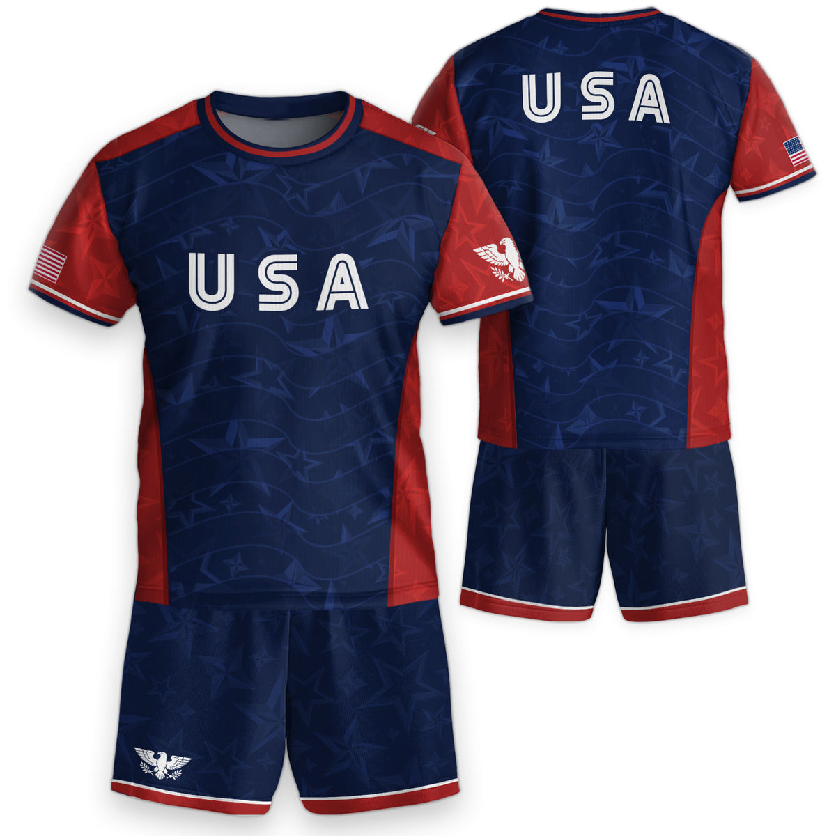 USA Kids Soccer Jersey Youth Navy Blue Red Patriotic Stars Graphic Football Shirt - Rust Field Wear