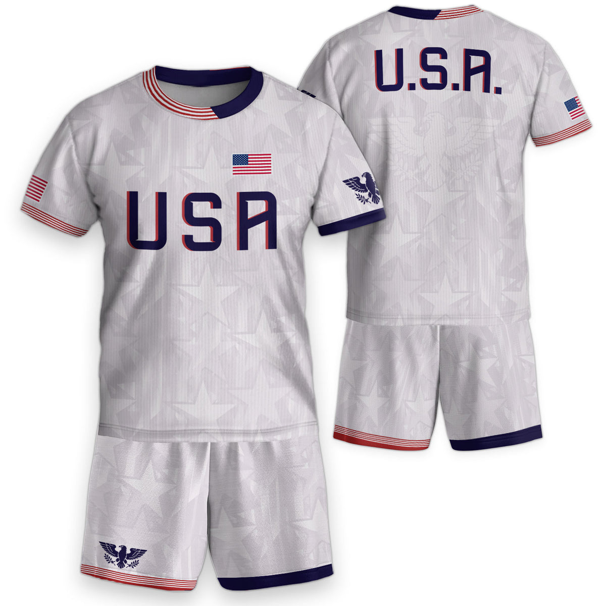 USA Kids Soccer Jersey Youth White Patriotic Stars Eagle Graphic Football Shirt - Rust Field Wear