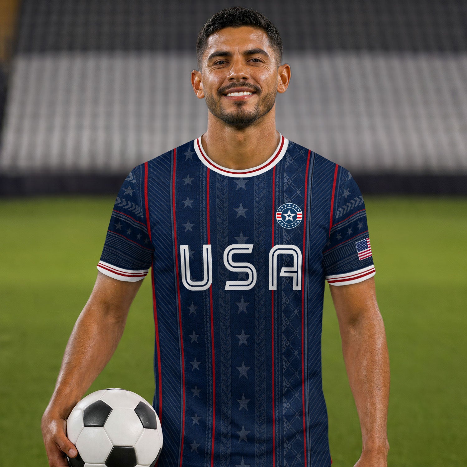 Navy USA Soccer Jersey American Pride Graphic Stripe Soccer Shirt Patriotic Fan Gear