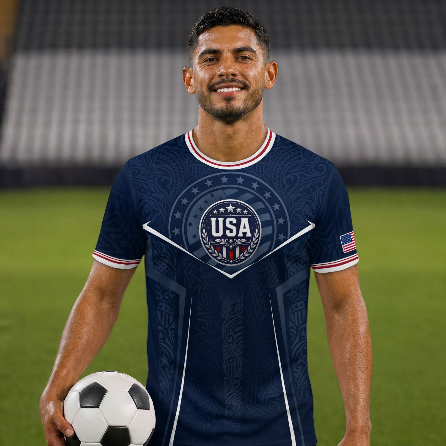USA Soccer Jersey Navy Blue American Flag Shirt Patriotic Eagle Shield Fan Tee