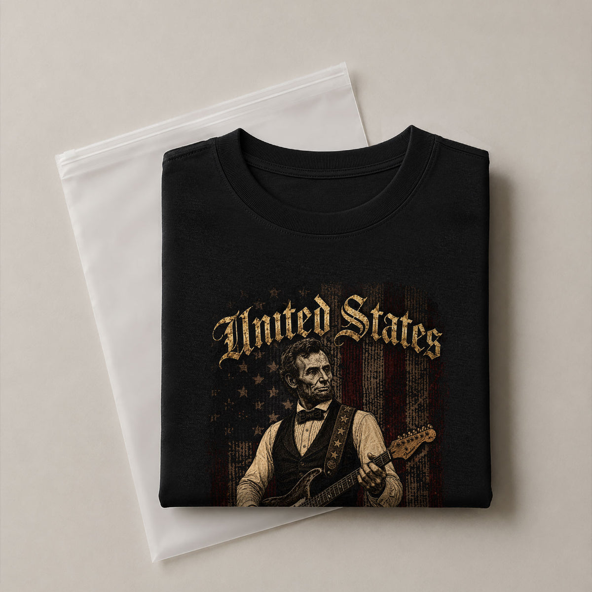 T-Shirt Kid Abraham Lincoln Guitar 1776-2026 Patriotic America 250 Years Youth Top - Rust Field Wear