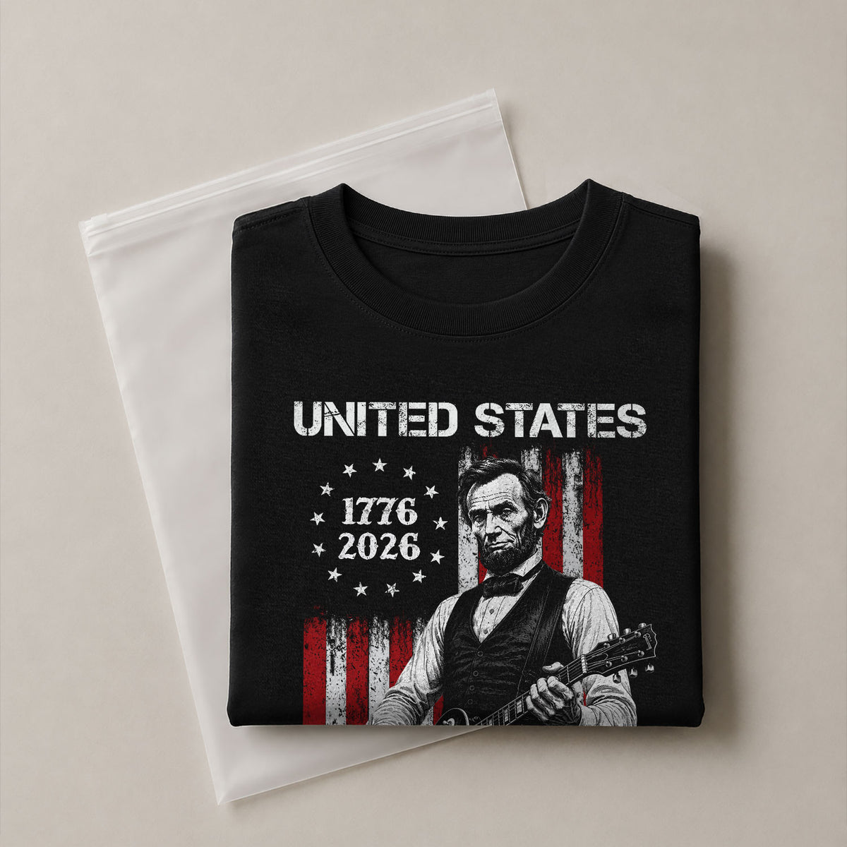 T-Shirt Kid Stars 1776-2026 America 250 Years Abraham Lincoln Guitar Boys Girls Tee - Rust Field Wear