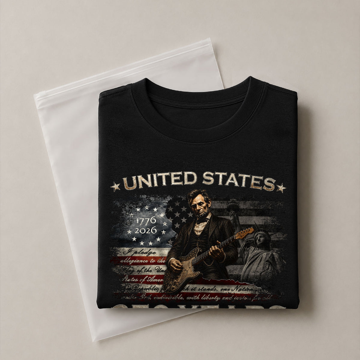 Kids America 250 Years T-Shirt 1776–2026 Lincoln Patriotic Guitar Youth Tee - Rust Field Wear
