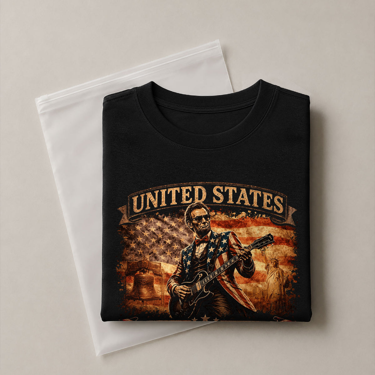 Kids America 250 Years T-Shirt 1776–2026 Lincoln Guitar Patriotic Youth Graphic Tee - Rust Field Wear