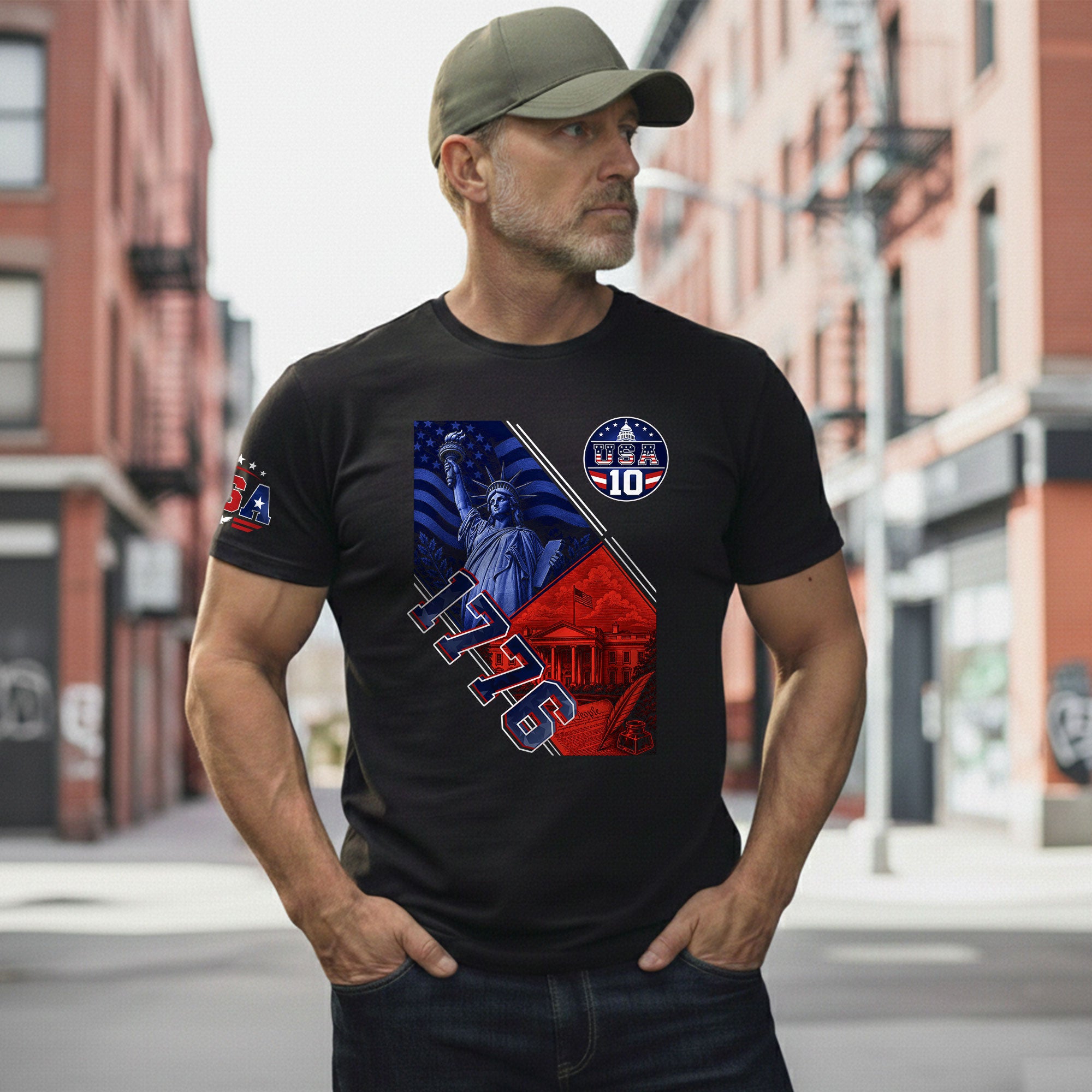 USA 1776 Sport Graphic Tee Patriotic Number 10 Statue Of Liberty Heritage Style Shirt - Rust Field Wear