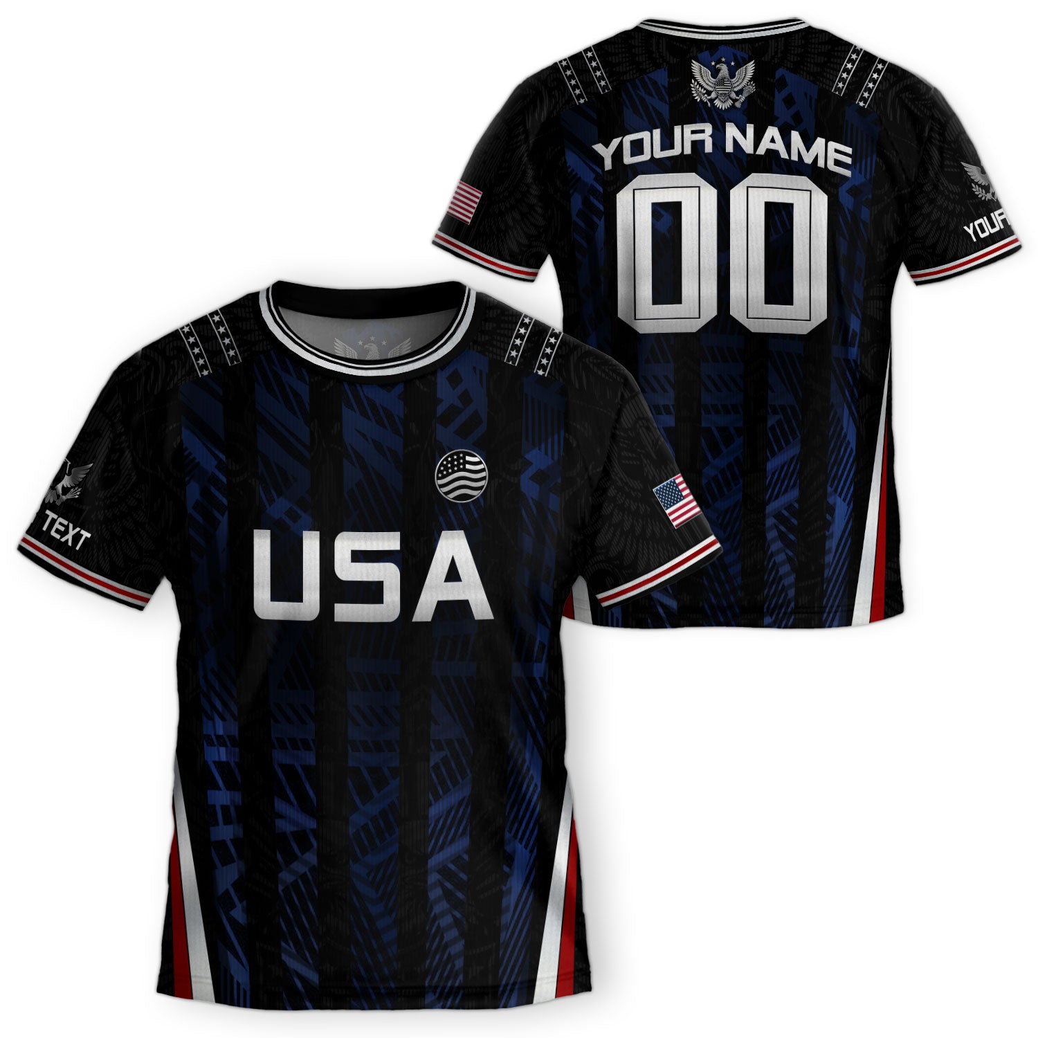 Custom Black and Blue USA Soccer Jersey Set Kid Personalized Name Number