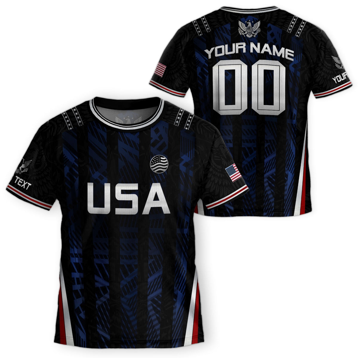 Custom Black and Blue USA Soccer Jersey Set Kid Personalized Name Number - Rust Field Wear