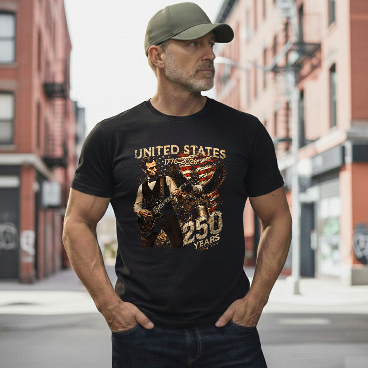 Abraham Lincoln T Shirt Rockstar Guitar Design - Vintage Eagle 1776 2026 Patriotic Tee - Rust Field Wear