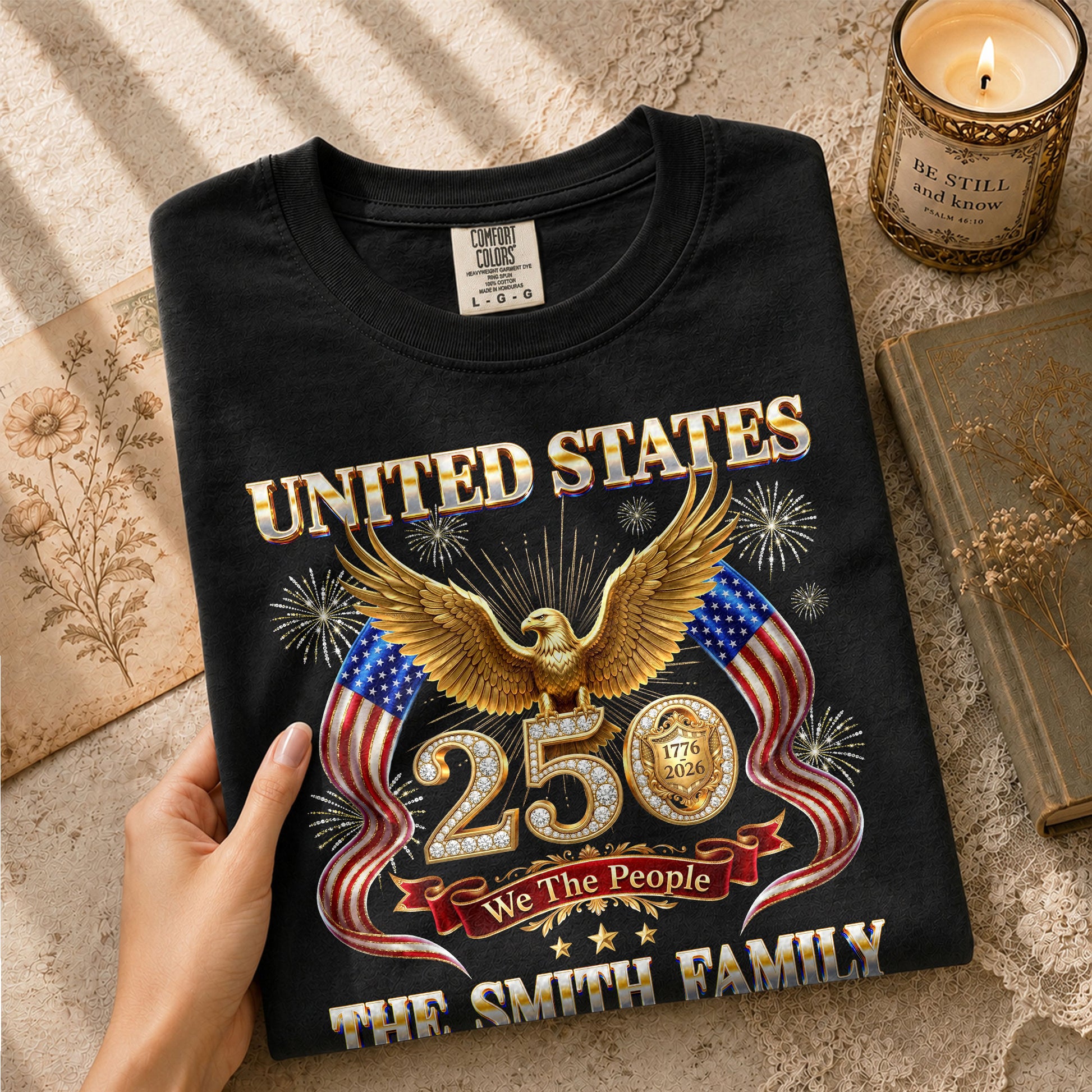 Golden Eagle Holiday Graphic Tee Customized Custom Family Name United States Group Shirts - Rust Field Wear