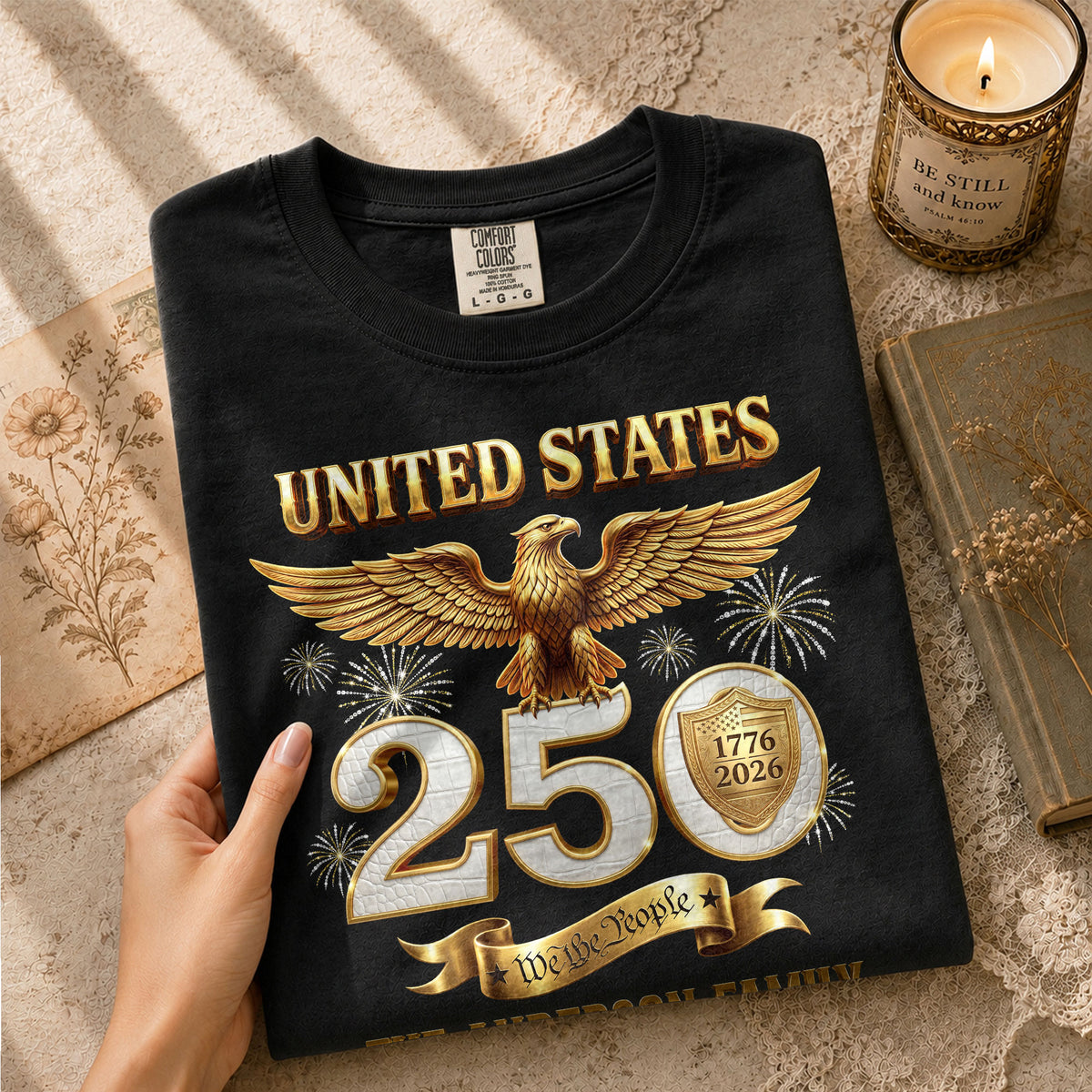 Majestic Eagle Fireworks Holiday Graphic Tee Customized Custom Family Name United States Shirts - Rust Field Wear