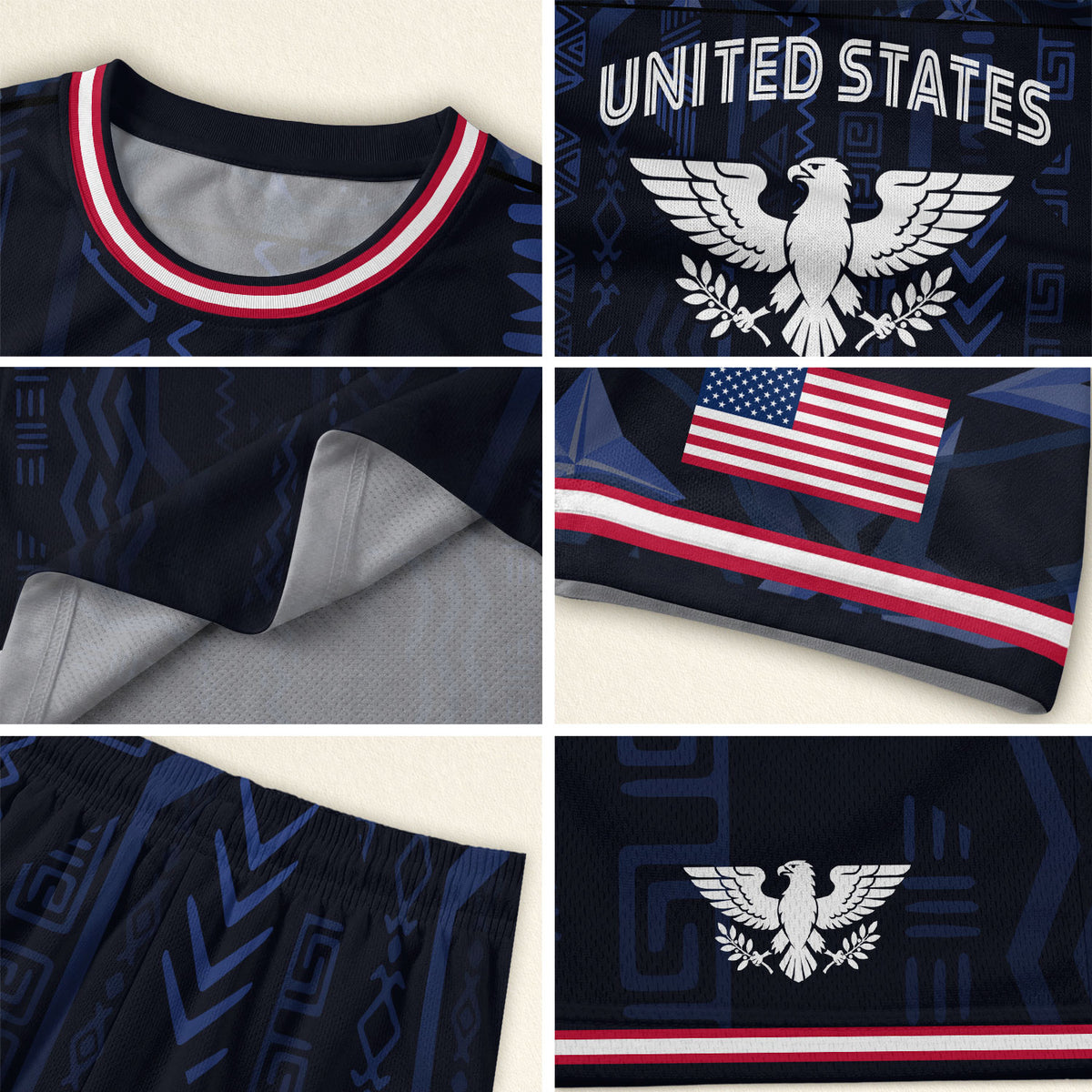 USA Soccer Jersey Adult Eagle Crest Patriotic Football Shirt Navy Blue Fan Edition