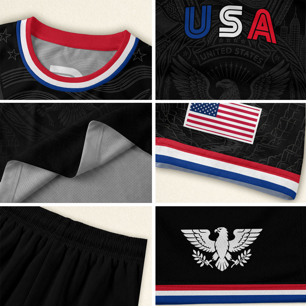USA Patriotic Soccer Jersey Adult Black Eagle American Flag Independence Day Shirt