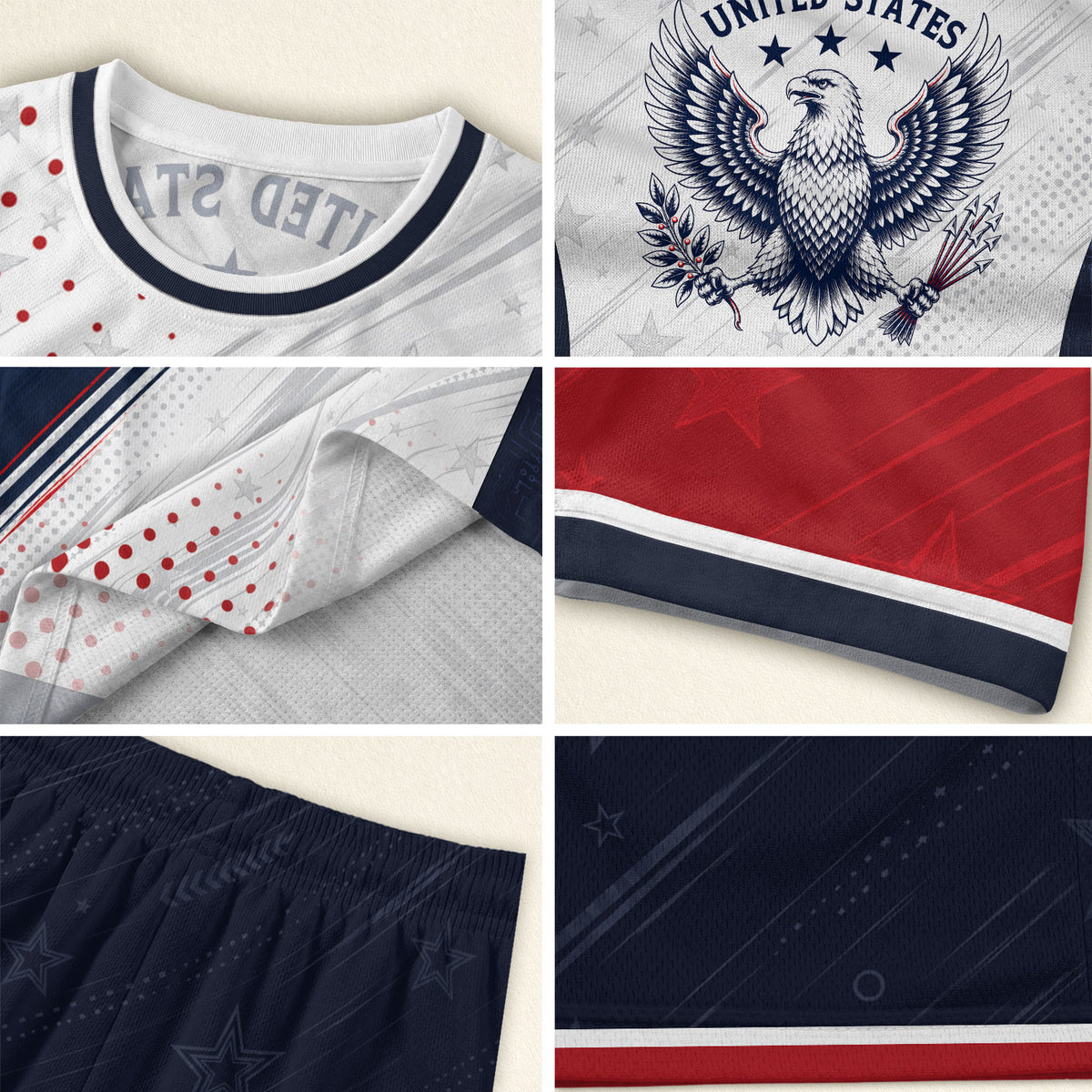 Adult USA Soccer Jersey White Navy Patriotic Diagonal Sash Polka Dot United States Tee - Rust Field Wear