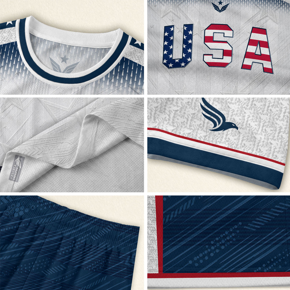 Adult USA Soccer Jersey Patriotic White Flag Pattern Lettering United States Fan Shirt - Rust Field Wear