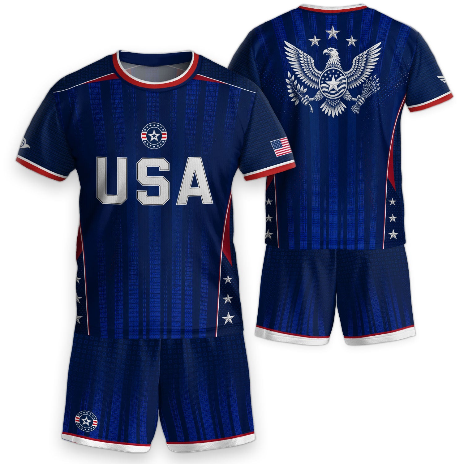Kids USA Soccer Jersey Youth Patriotic Navy Vertical Stripe Star Side United States Tee