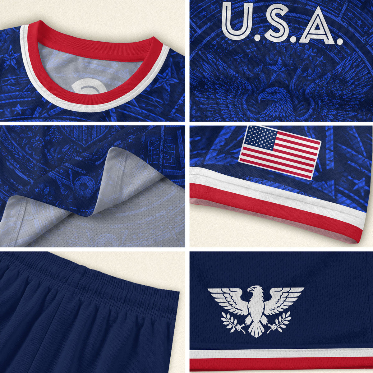 USA Soccer Jersey Men Royal Blue Eagle Graphic Patriotic Football T-Shirt