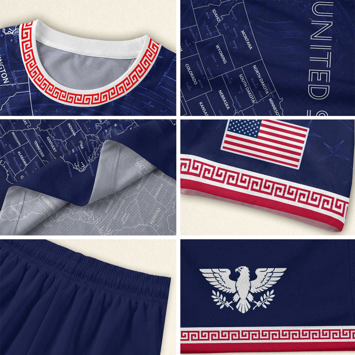USA Soccer Jersey Men Navy Blue Eagle Map Graphic Patriotic Football T-Shirt