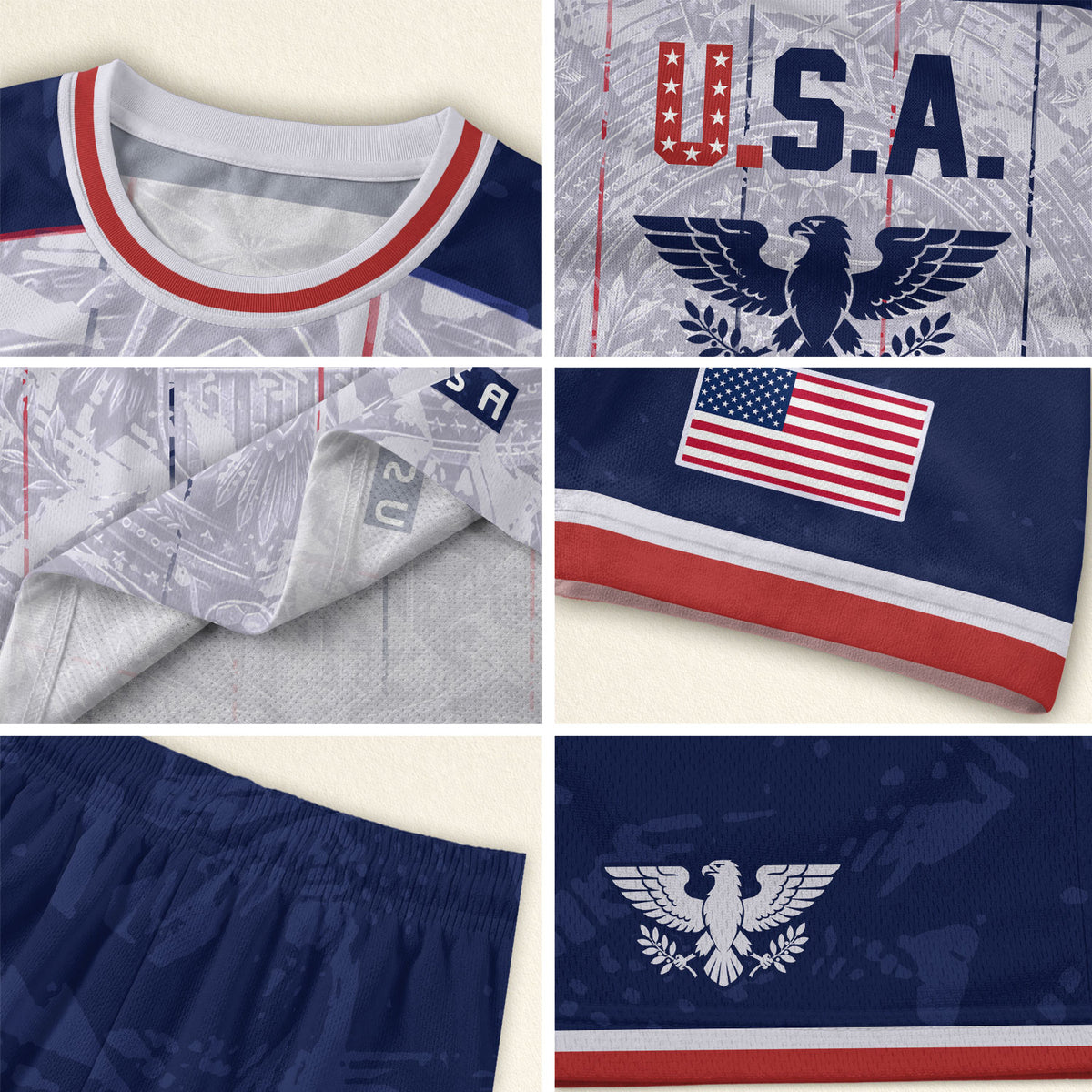 USA Soccer Jersey Men White Patriotic Eagle Team Graphic Football Shirt