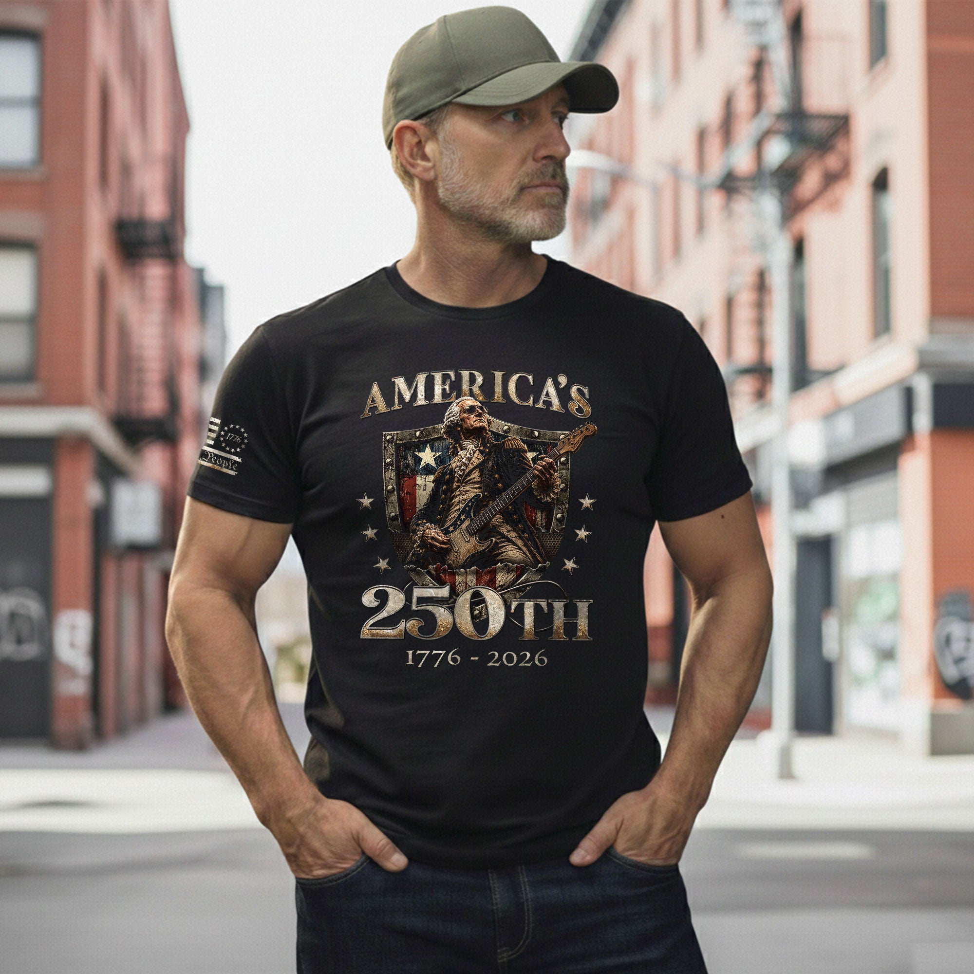 Vintage George Washington Guitar Shirt 1776-2026 Commemorative Graphic Tee Patriotic Style - Rust Field Wear