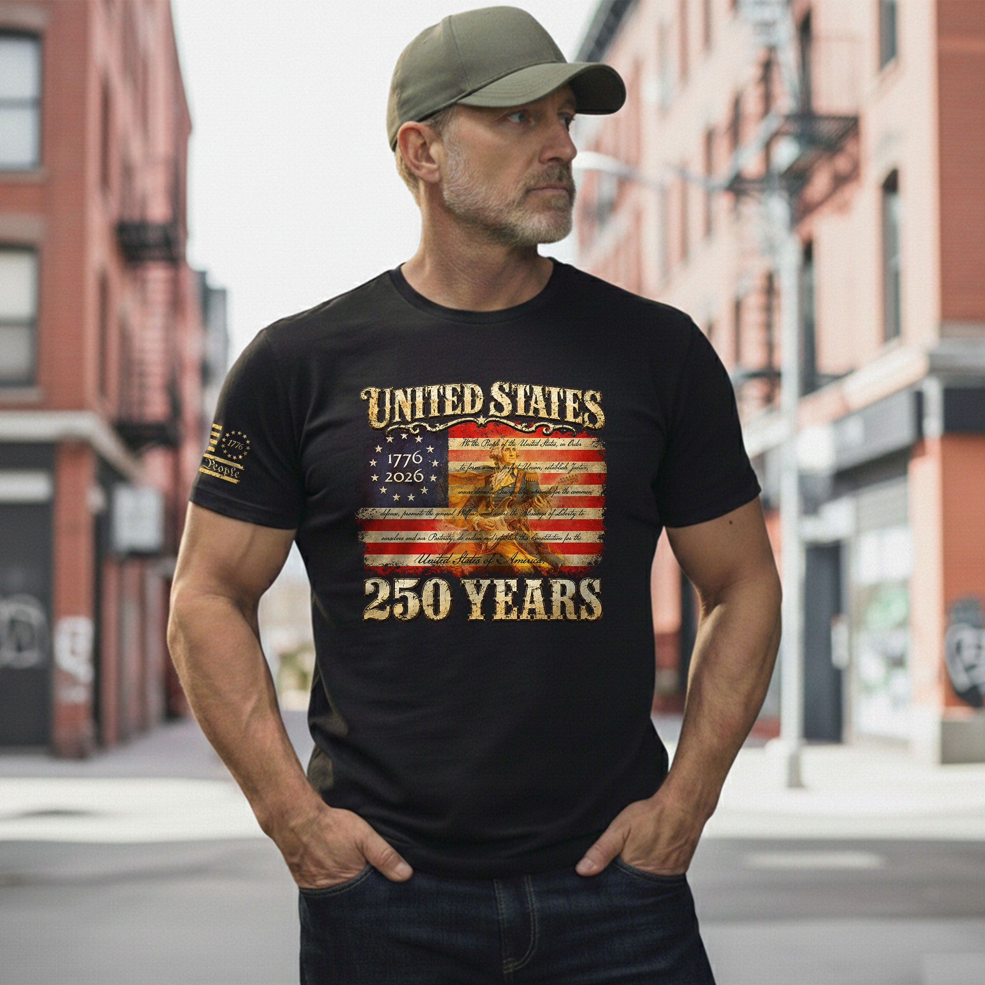 Constitution George Washington Guitar Shirt 1776-2026 Patriotic Graphic Tee Anniversary - Rust Field Wear