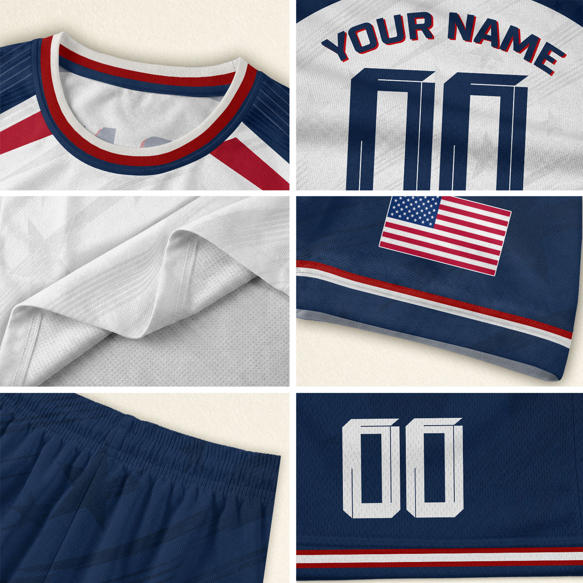 Custom Adult USA Soccer Jersey White Red Blue Patriotic American Team Football Shirt - Rust Field Wear