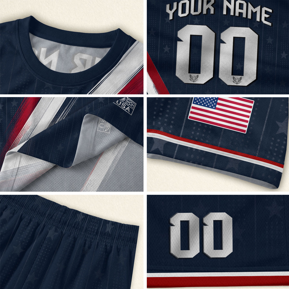 Custom Adult USA Soccer Jersey Navy Blue Patriotic American Eagle Team Football Shirt - Rust Field Wear