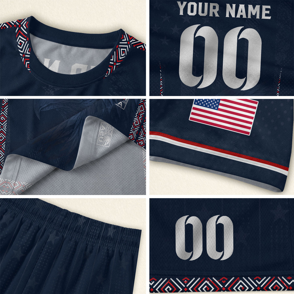 Personalized Adult USA Soccer Jersey Navy Blue Patriotic American Eagle Football Shirt - Rust Field Wear