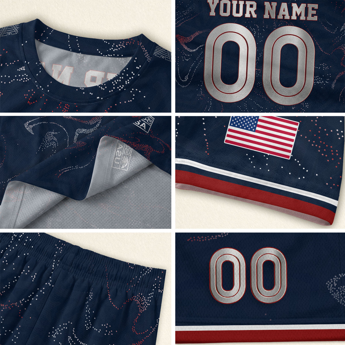 Custom Adult USA Soccer Jersey Navy Blue Patriotic American Flag Marble Football Shirt - Rust Field Wear