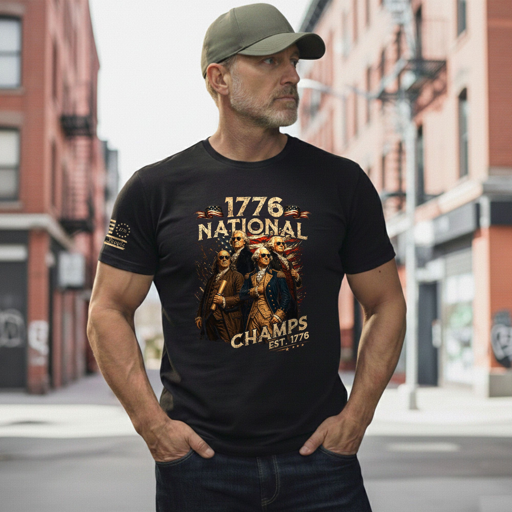1776 National Champs T-Shirt Patriotic Founding Fathers 4th of July Vintage Graphic Tee - Rust Field Wear