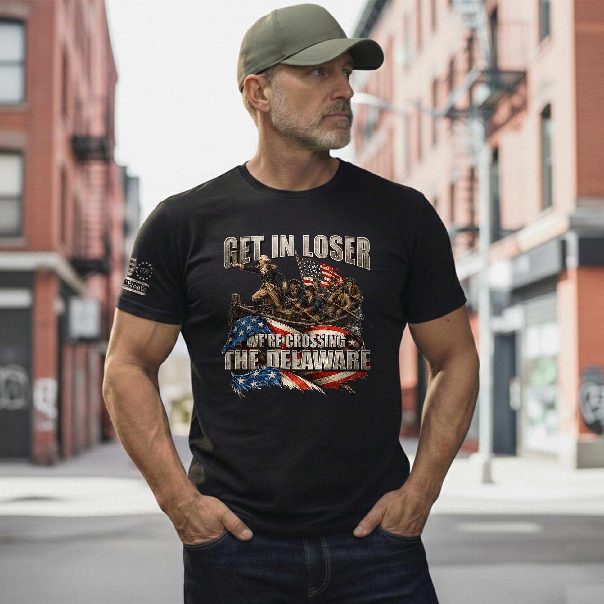 Get In Loser We're Crossing The Delaware T-Shirt George Washington Flag Patriotic Tee - Rust Field Wear