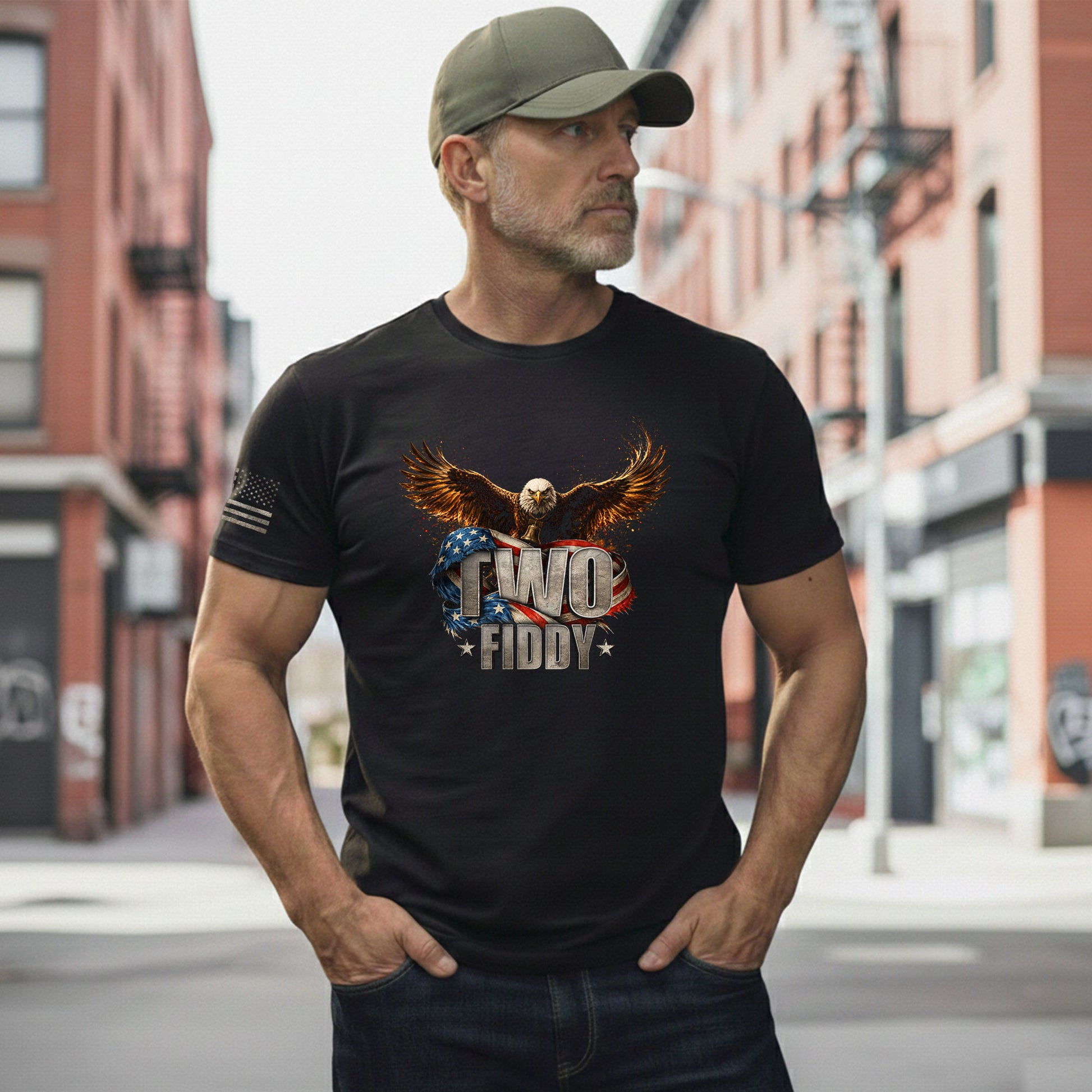 American Pride Graphic T-Shirt - Two Fiddy Eagle Flag Vintage Style Design Cotton Tee - Rust Field Wear