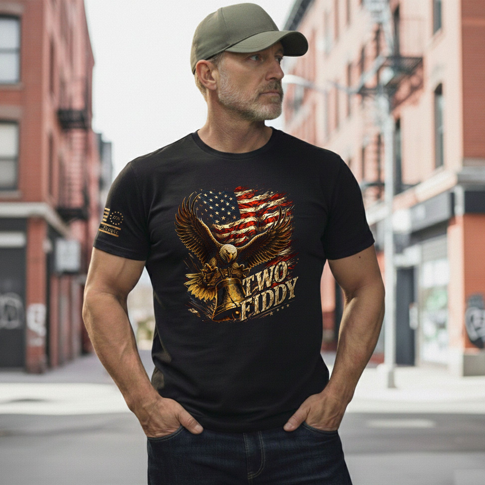 Iconic Patriotic Shirt - Two Fiddy Eagle Liberty Bell American Flag Graphic Design - Rust Field Wear