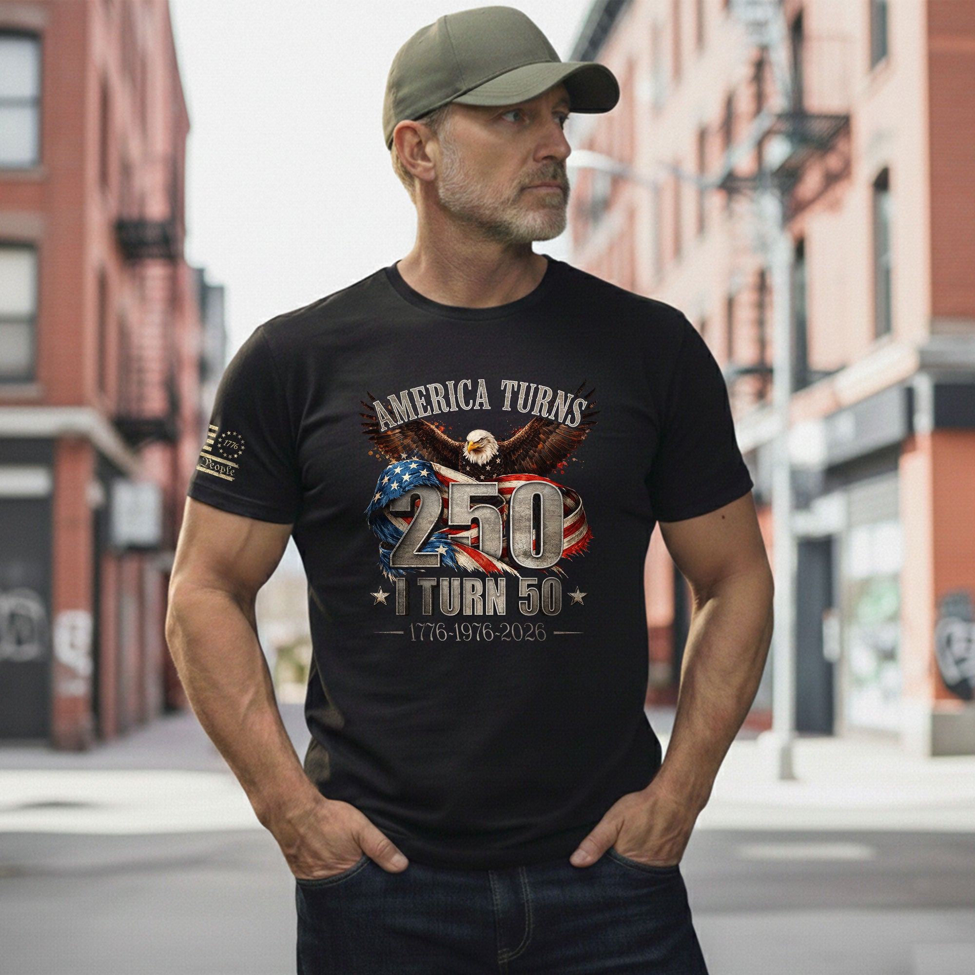 America Turns 250 I Turn 50 Shirt 1976 Vintage 50th Birthday Eagle Patriotic Tee Gift - Rust Field Wear