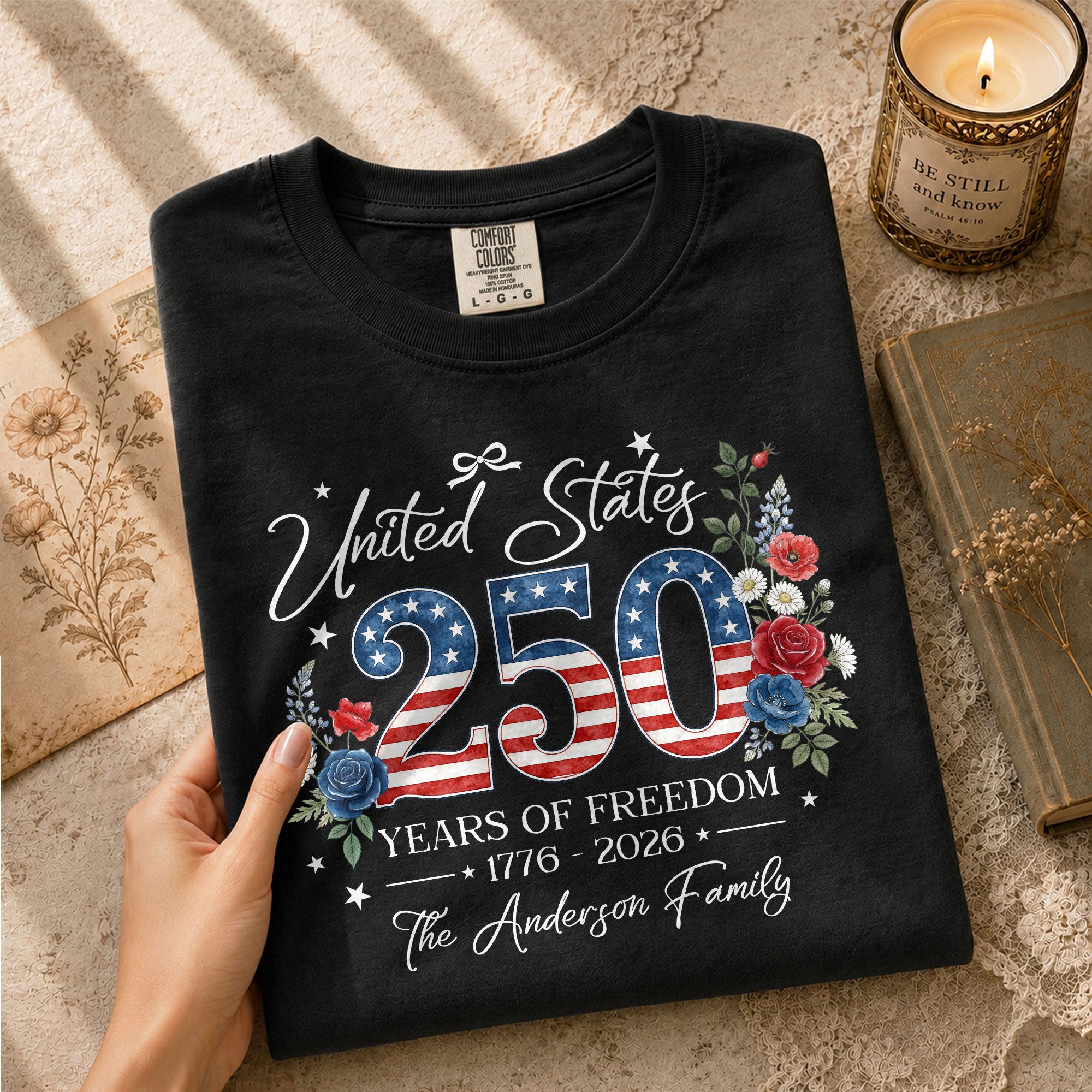 Custom Family Shirt 1776 2026 250 Years of Freedom Vintage Patriotic Floral Graphic - Rust Field Wear