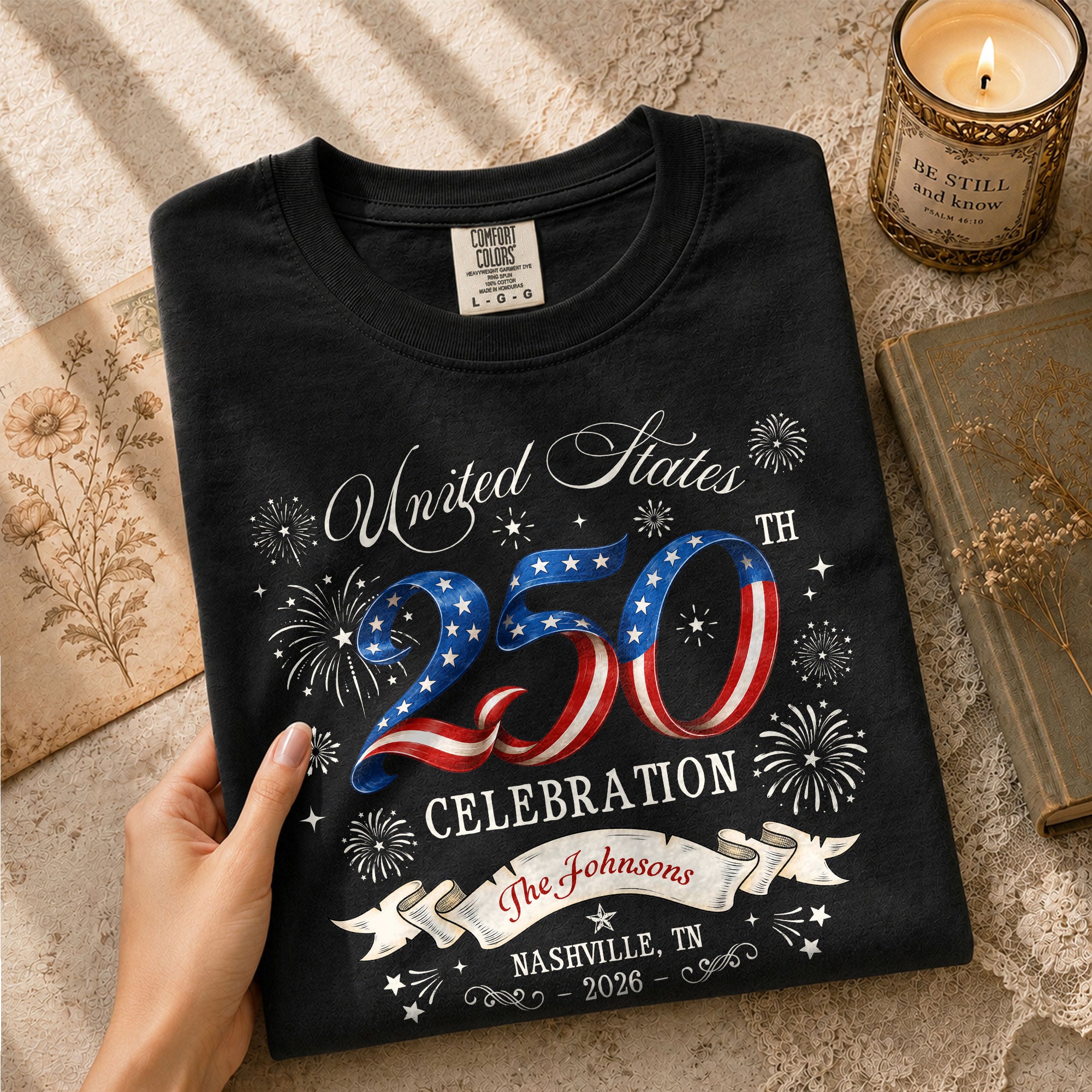 Custom Family Shirt United States Celebration 2026 250th Navy Patriotic Fireworks Graphic - Rust Field Wear