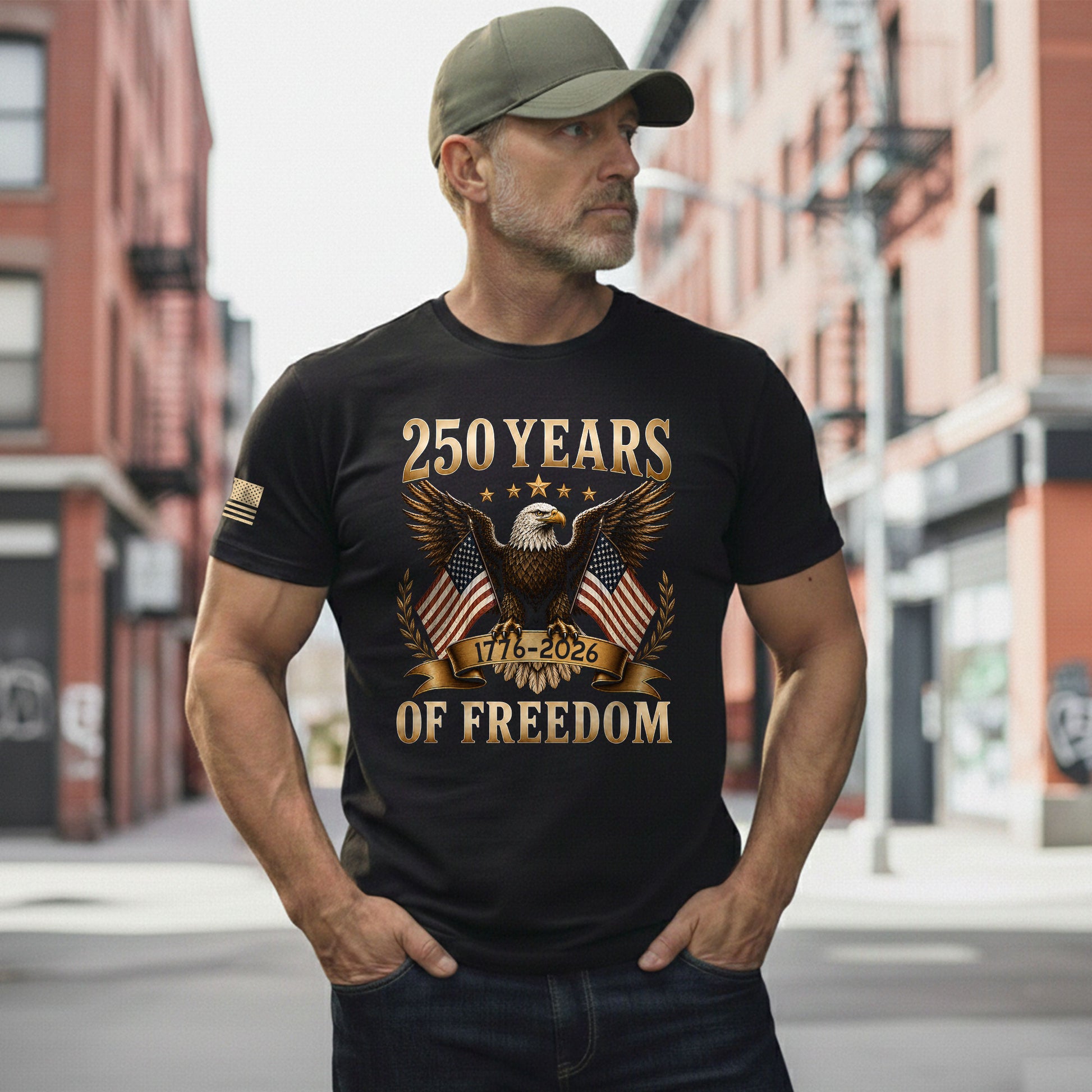 250 Years Of Freedom Graphic Tee - Classic Patriotic Eagle American Flag Cotton Shirt - Rust Field Wear